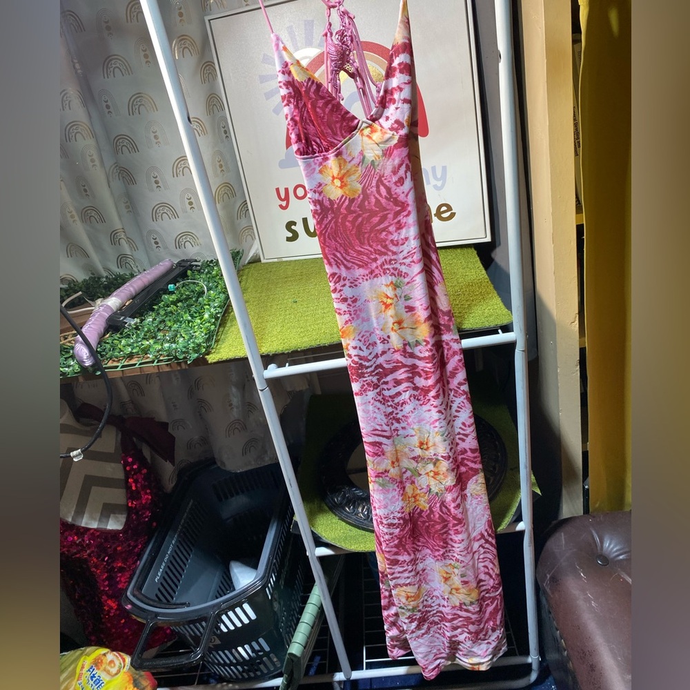 SHEIN floral open back embroidery dress